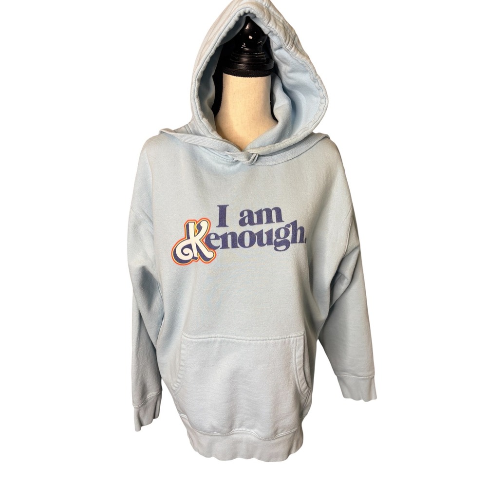 Barbie The Movie I Am Kenough Hoodie Light Blue Graphic Sweatshirt Womens Large